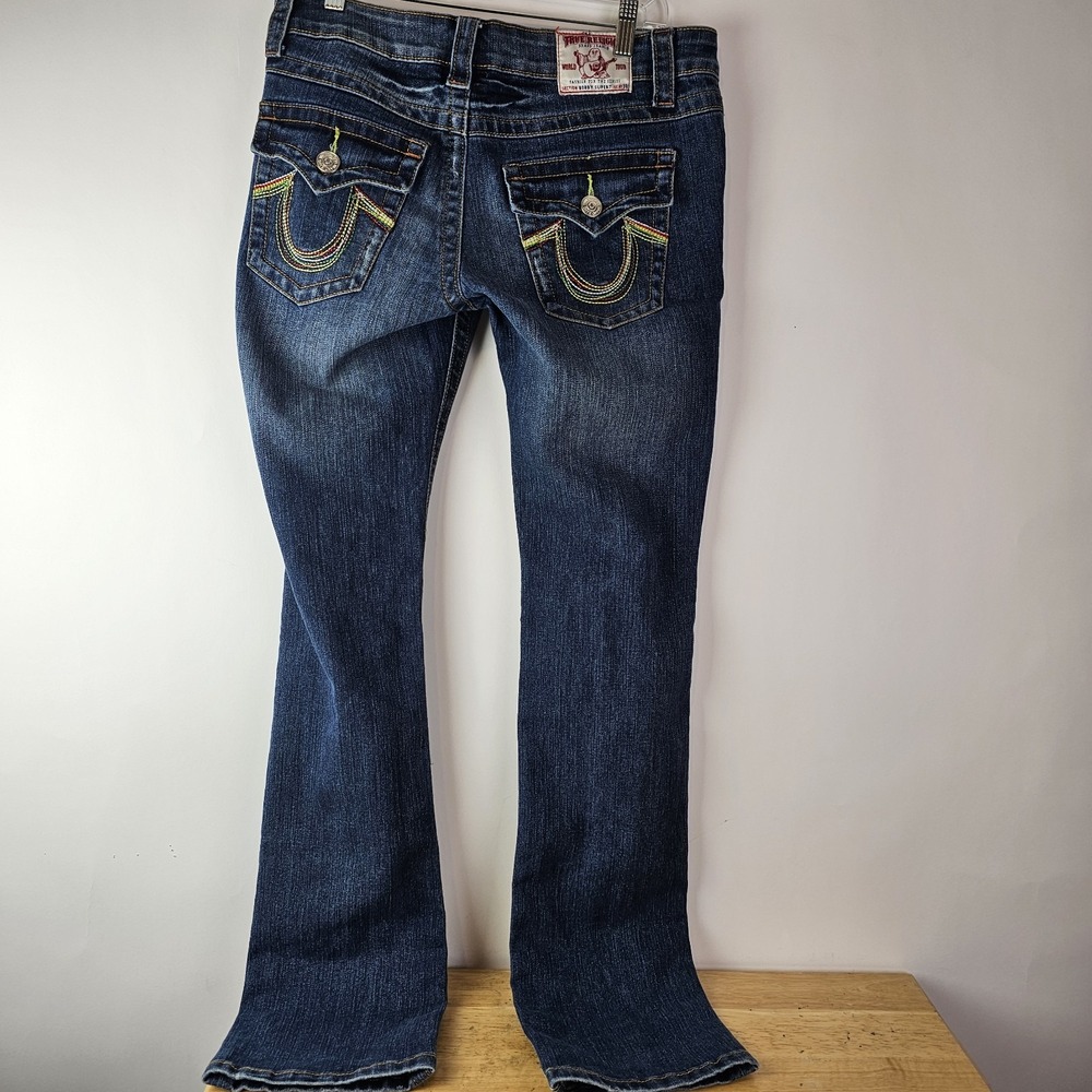 True Religion Women's 30 Bobby Super T Rainbow Stitch Flare Jeans Y2K Denim